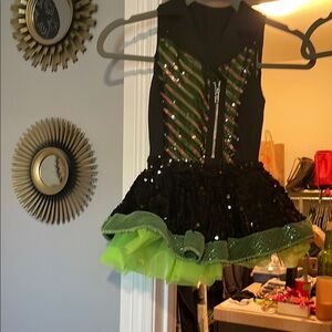 Green and Black Dance Costume with Tutu Skirt.  Dance wear